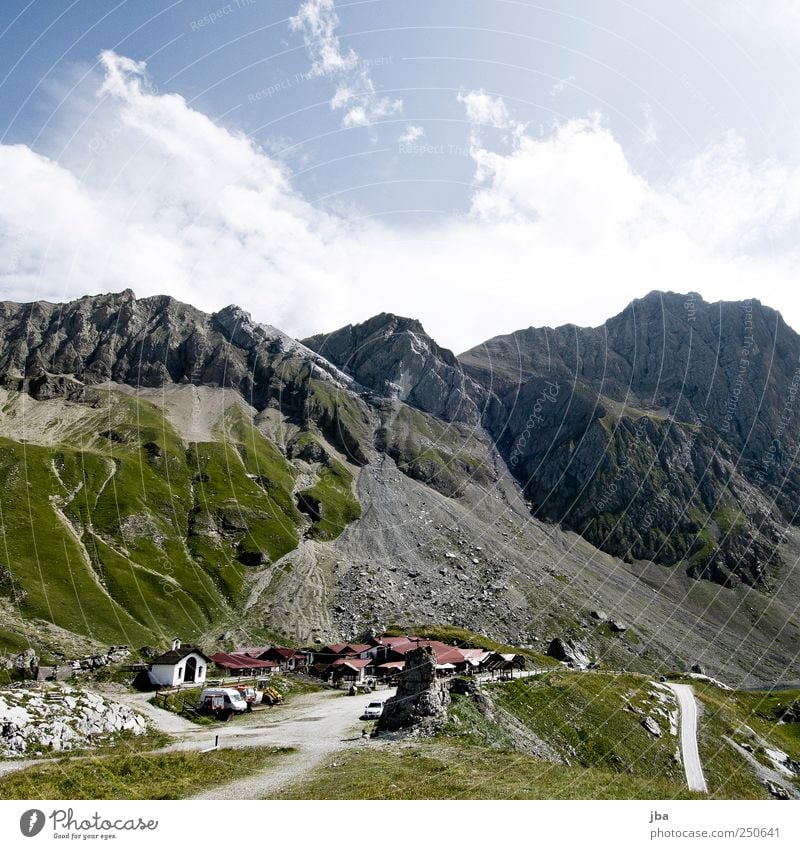 Sanetsch Calm Tourism Trip Summer Mountain Hiking Nature Landscape Grass Rock Alps House (Residential Structure) Hut Restaurant Pass Gravel path Footpath Stone