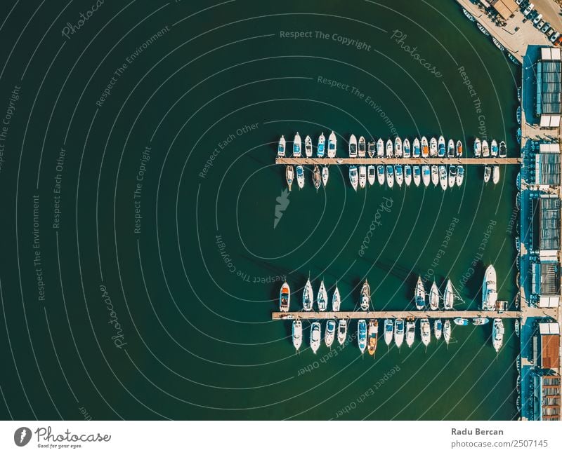 Aerial View Of Luxury Yachts And Boats In Port At The Black Sea Aircraft birds eye view Aerial photograph Drone Vantage point Watercraft Yacht harbour Harbour