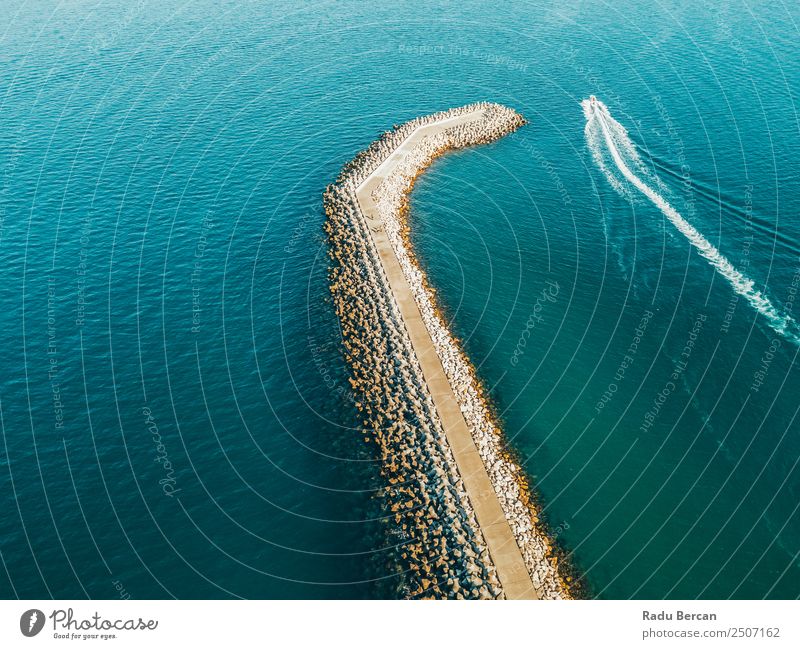 Aerial Drone View Of Concrete Pier On Sea Lifestyle Vacation & Travel Tourism Trip Adventure Far-off places Freedom Cruise Summer Summer vacation Beach Ocean