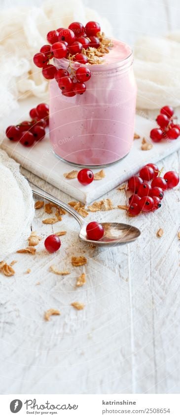 Red currants and yogurt Yoghurt Fruit Dessert Nutrition Breakfast Vegetarian diet Diet Spoon Summer Fresh White background Berries Detox food healthy nutrient