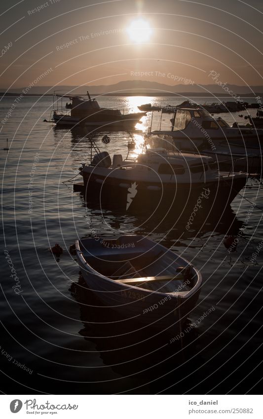 Sunset at the port of Selce Vacation & Travel Tourism Summer vacation Ocean Water Cloudless sky Horizon Sunrise Sunlight selce Croatia Europe Deserted