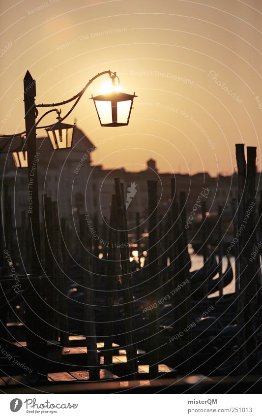 Venetian Sun. Art Esthetic Venice Veneto Italy Italian Tourism Jetty Harbour Promenade Lantern Romance Lure of the big city Tourist Attraction Gondola (Boat)