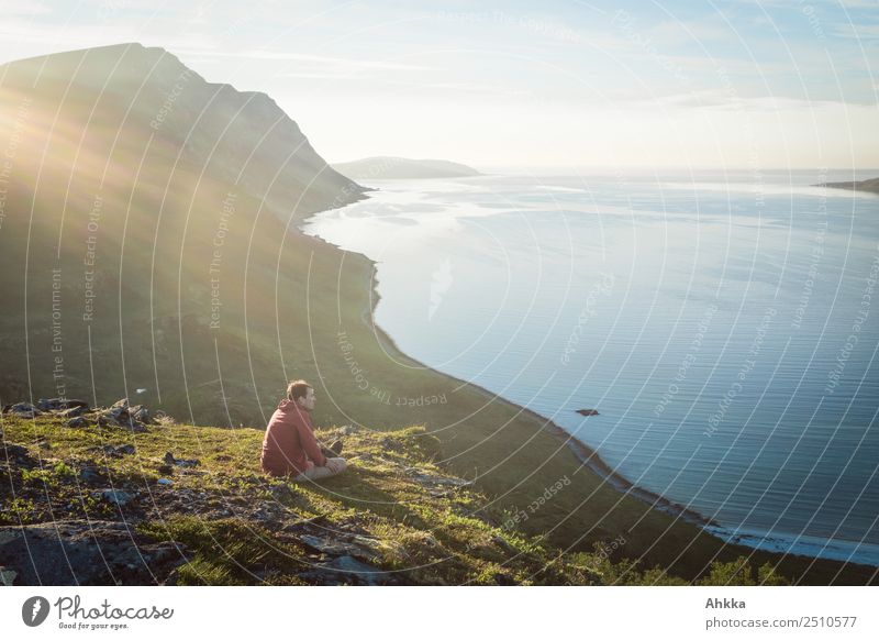 Summer night view of a fjord in Norway Harmonious Relaxation Calm Vacation & Travel Trip Adventure Far-off places Freedom Young man Youth (Young adults)