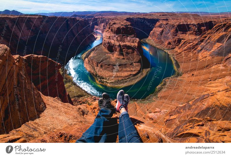 Sitting together at the edge of the Horseshoe bend Vacation & Travel Tourism Trip Adventure Freedom Sightseeing Camping Summer vacation Sun Sunbathing Mountain