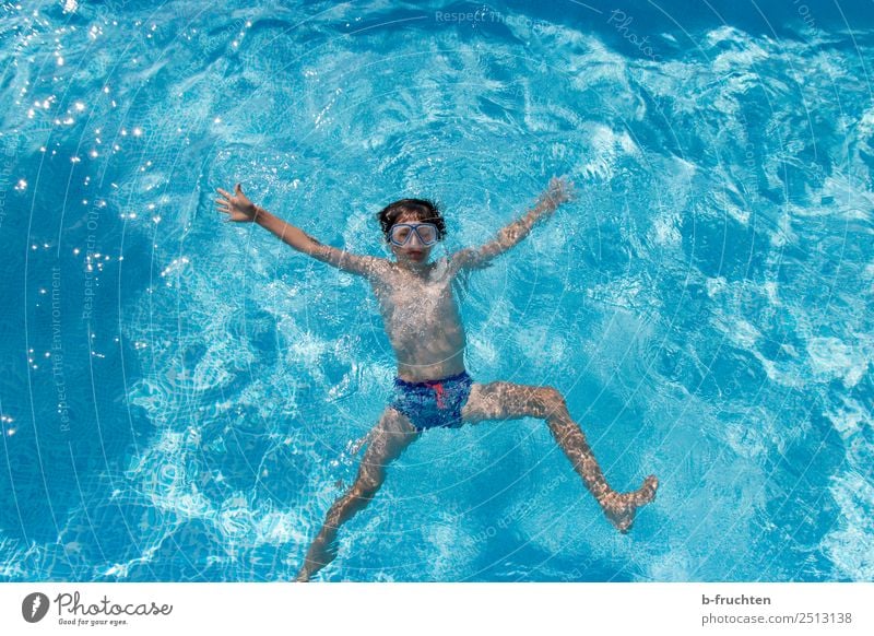 Child in the swimming pool, bird's eye view Joy Life Swimming pool Vacation & Travel Swimming & Bathing Dive Boy (child) Body 8 - 13 years Infancy Water Summer