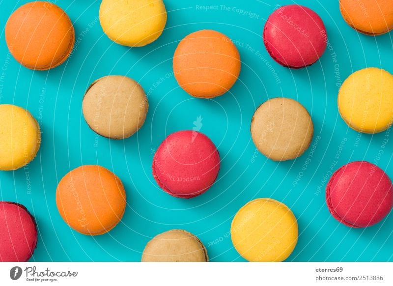 Cake macarons Food Dessert Candy Fresh Good Blue Brown Yellow Orange Red Macaron Baked goods Multicoloured Sweet Sugar Chocolate Turquoise Bird's-eye view