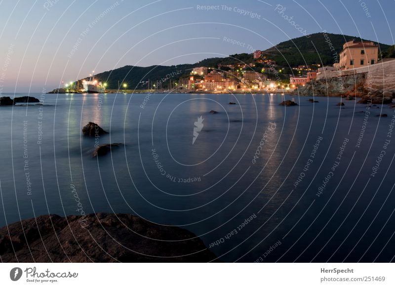 in the morning by the sea Water Sky Cloudless sky Beautiful weather Coast Bay Ocean Mediterranean sea Village Fishing village Port City Esthetic Blue Gray Calm