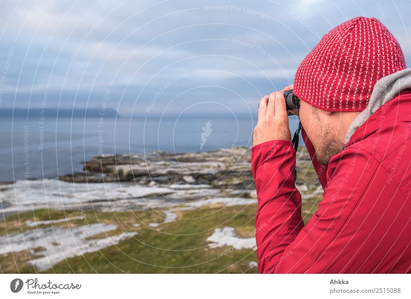 Young man looks into the big wide world Vacation & Travel Trip Adventure Far-off places Ocean Education Science & Research Academic studies Study