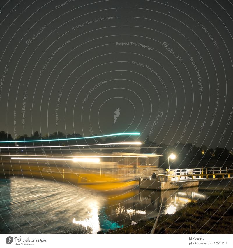 last trip Water Night sky Means of transport Passenger traffic Public transit Inland navigation Passenger ship Ferry Rope Movement Glittering Illuminate River