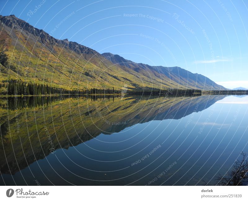 Annie Lake - twice as beautiful Nature Landscape Water Sky Cloudless sky Horizon Autumn Beautiful weather Mountain Pond Whitehorse Esthetic Idyll Reflection