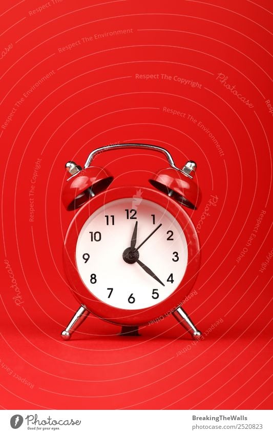 Retro alarm clock with bells over red paper background Clock Technology Paper Toys Old Simple Funny Red Vertical Time Clock face Time clock Alarm clock