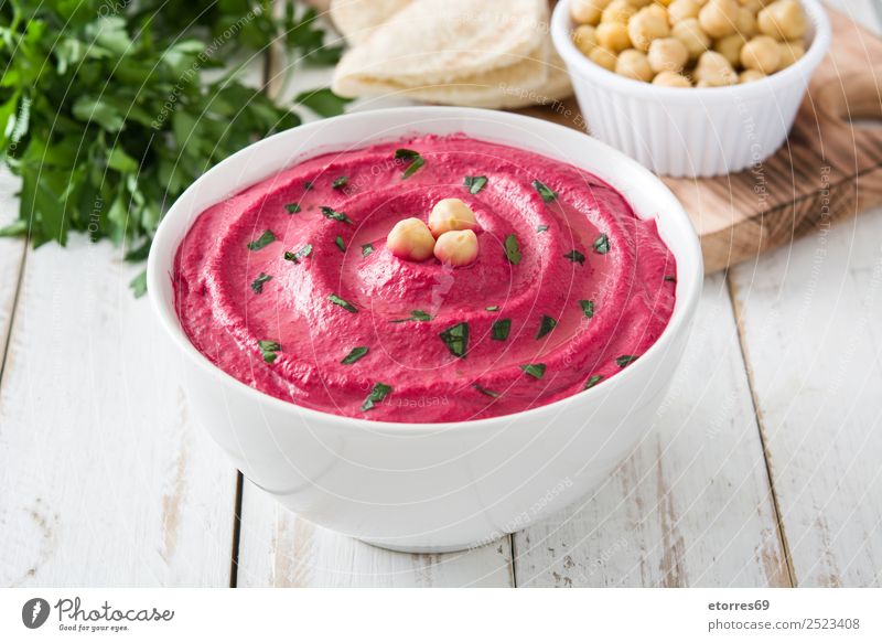 Beet hummus Red beet Greek Food Vegetarian diet Lemon Coriander Table Vegan diet Bowl Diet Snack Olive oil East pita Wood Cream Dip Lebanese Chickpeas