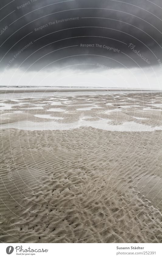 Spiekeroog far away. Nature Sky Clouds Climate Waves Coast Beach North Sea Lake Dark Low tide Tide North Sea Islands Cold Slick Colour photo Subdued colour