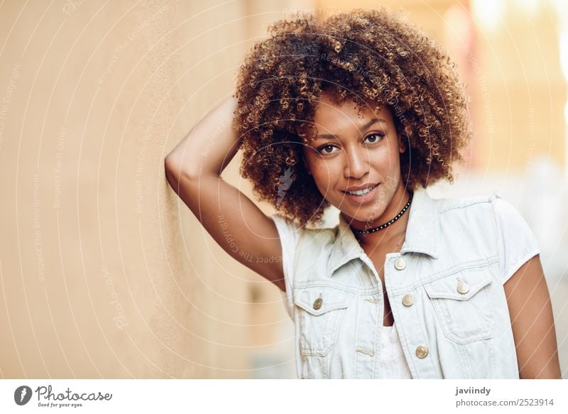 Young black woman, afro hairstyle, smiling outdoors Lifestyle Style Happy Beautiful Hair and hairstyles Face Human being Feminine Young woman