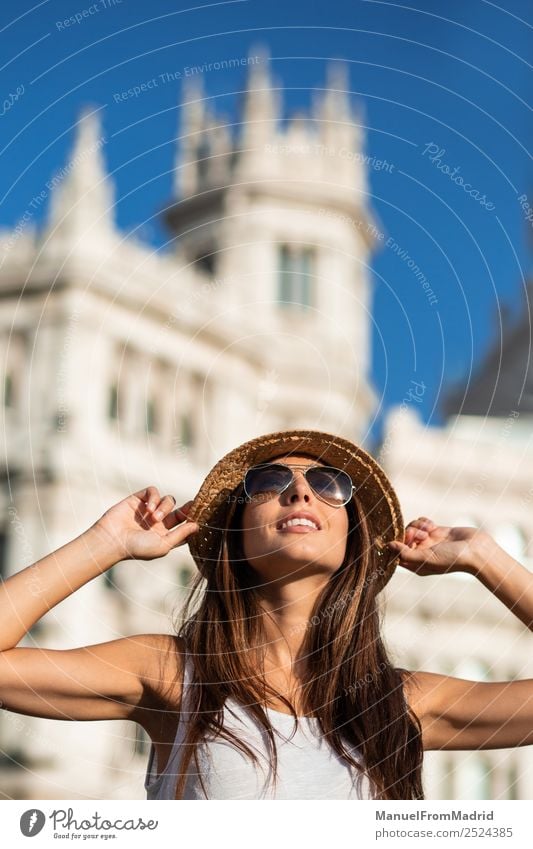 attractive young woman tourist having fun in Madrid city Lifestyle Beautiful Vacation & Travel Tourism Sightseeing Summer Woman Adults Town Downtown Sunglasses