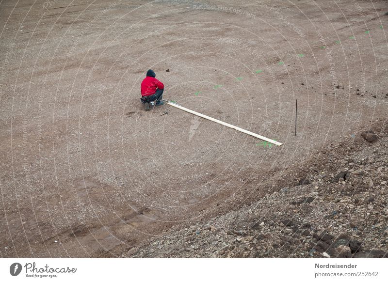 Little man in the pit Work and employment Profession Craftsperson Workplace Construction site Human being 1 Workwear Sign Line Kneel Concentrate Center point