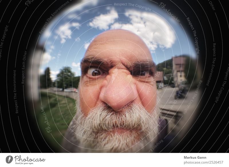 Angry man at the door Joy Human being Masculine Man Adults Head 1 45 - 60 years Aggression Old Moody Anger Aggravation Grouchy Animosity Vignetting Looking