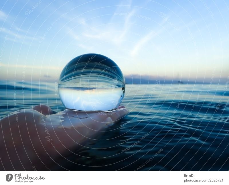 Morning Ocean in Glass Ball Design Beautiful Calm Vacation & Travel Island Nature Landscape Elements Earth Water Horizon Stripe Bright Uniqueness Blue White