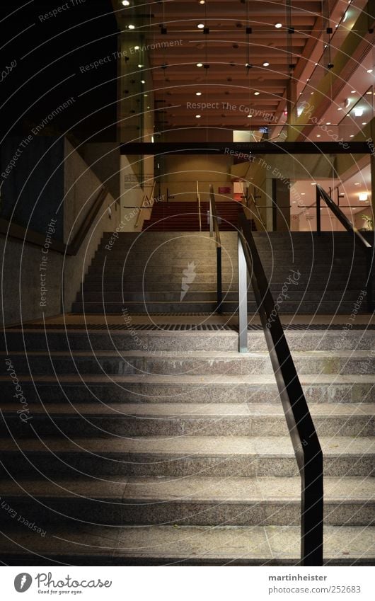 VIP entrance Elegant Theatre Stairs Window Sharp-edged Brown Gray Green Calm Culture Brisbane Banister Night Night life Colour photo Exterior shot Deserted