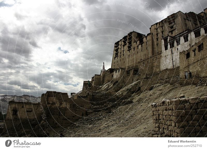 clay Clouds Storm clouds Vacation & Travel Leh Ladakh Jammu, Ladakh, Kashmir Asia Stone Rock Mountain Dark Building Temple Architecture India Buddhism