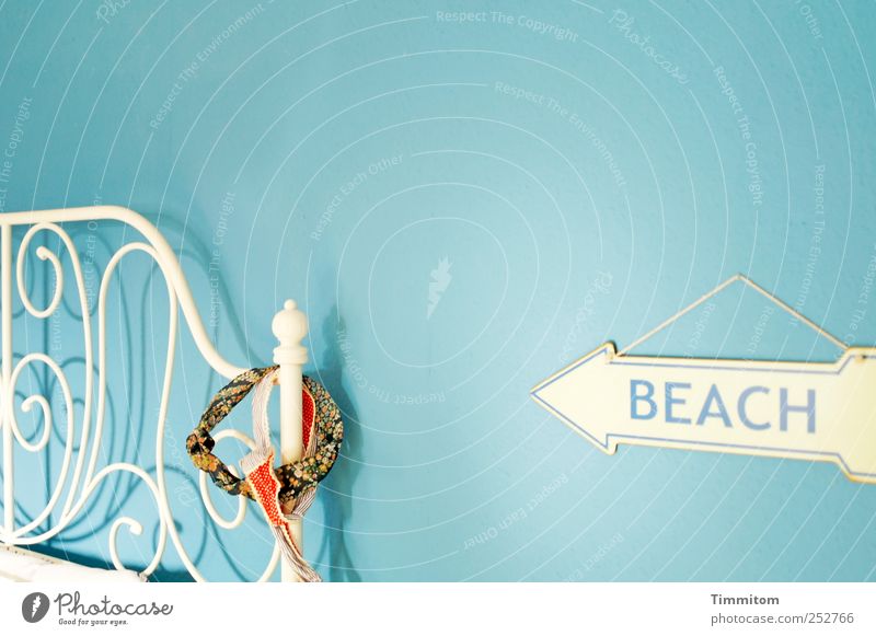 beach Living or residing Bed Metal Esthetic Authentic Blue White Emotions Joy Joie de vivre (Vitality) Cool (slang) Style Contentment Beach Colour photo