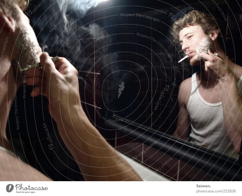 before breakfast Human being Masculine Man Adults 1 18 - 30 years Youth (Young adults) Smoking Serene Personal hygiene Shave Mirror Cigarette Bathroom