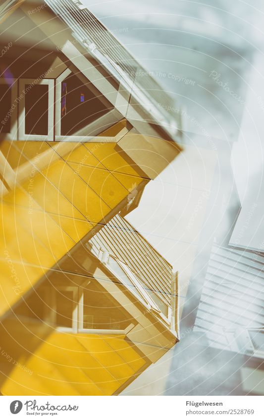 rotterdam cube house House (Residential Structure) Yellow Architecture Sky Shallow depth of field Blur Netherlands Rotterdam Window Triangle Cube