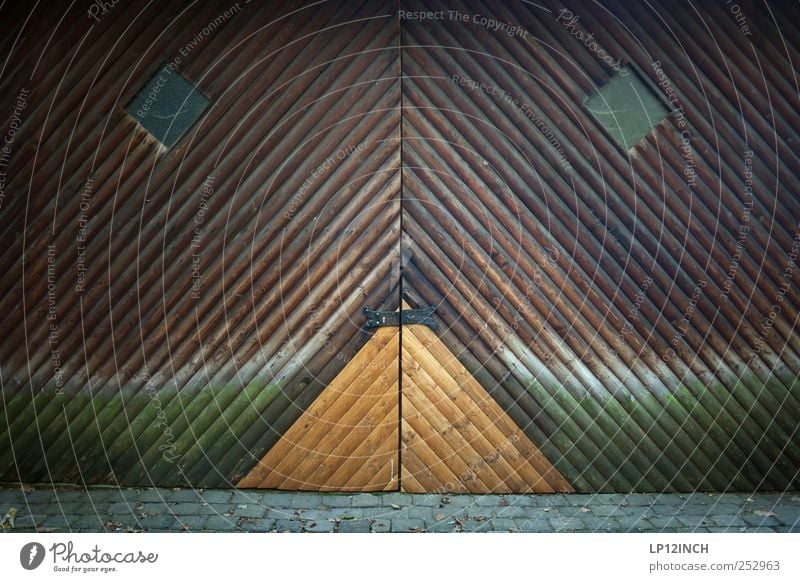 The Doors XII Gate Building Wood Gloomy Sadness Grief Nostalgia Window Stripe Floor covering Lock Face Closed Entrance Colour photo Exterior shot Deserted Day