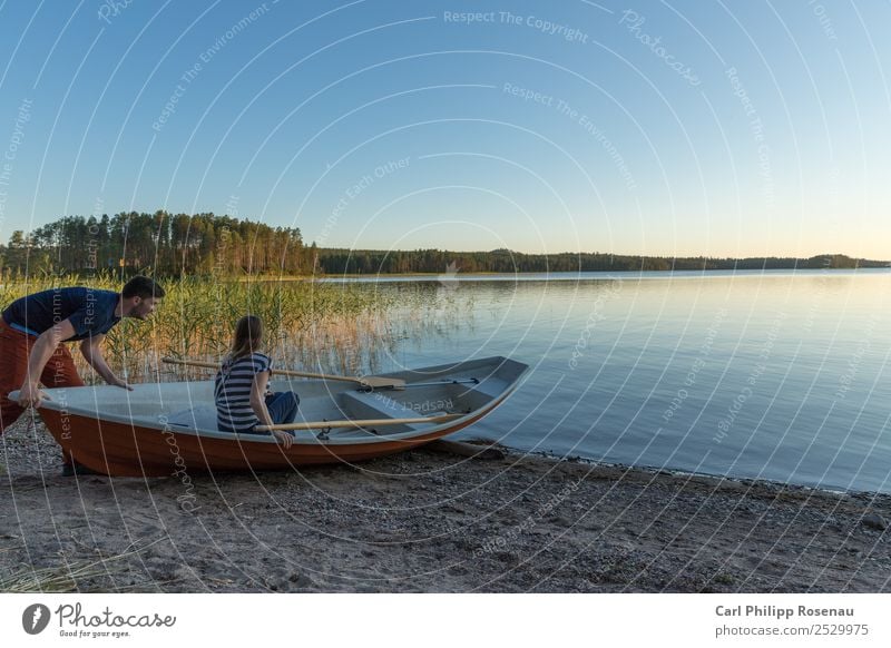 Pair at the lake in Finland Vacation & Travel Adventure Freedom Summer Summer vacation Young woman Youth (Young adults) Young man Couple Partner 2 Human being