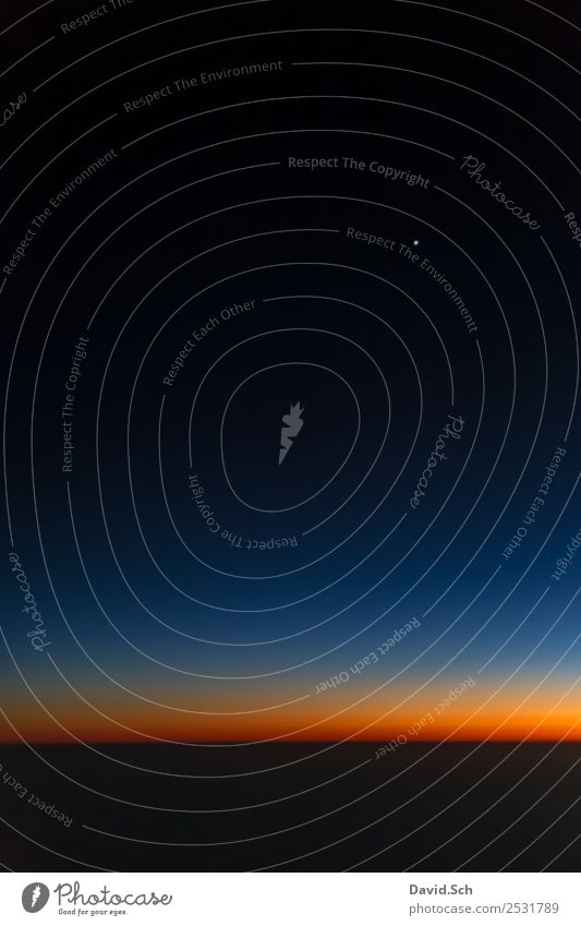 Airplane window view on sunset Aviation Vacation & Travel Infinity Blue Yellow Orange Red Black Fear of flying Sky Stars Atmosphere Minimalistic Troposhere