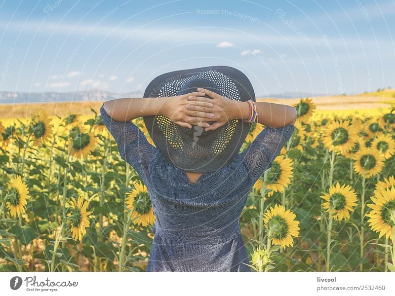 woman in sunflower field, spain Lifestyle Happy Healthy Wellness Harmonious Entertainment Human being Feminine Woman Adults Female senior Body 1 45 - 60 years