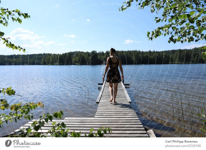 At the footbridge I Swimming & Bathing Vacation & Travel Adventure Summer Summer vacation Sun Waves Human being Young woman Youth (Young adults) Woman Adults 1