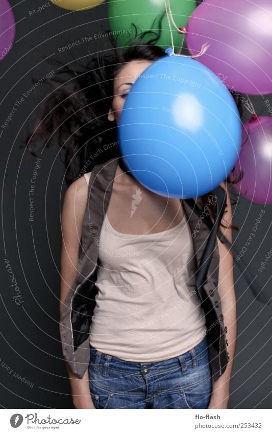 there is something in the air Joy Human being Feminine Young woman Youth (Young adults) Woman Adults 1 18 - 30 years balloon Jump Colour photo Multicoloured