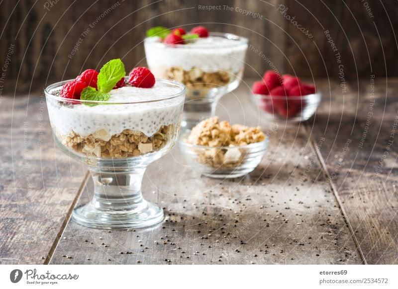 Chia yogurt with raspberries in a glass cup chia Yoghurt Raspberry Dairy Fruit Healthy Healthy Eating Vegan diet Vegetarian diet superfood Natural Delicious