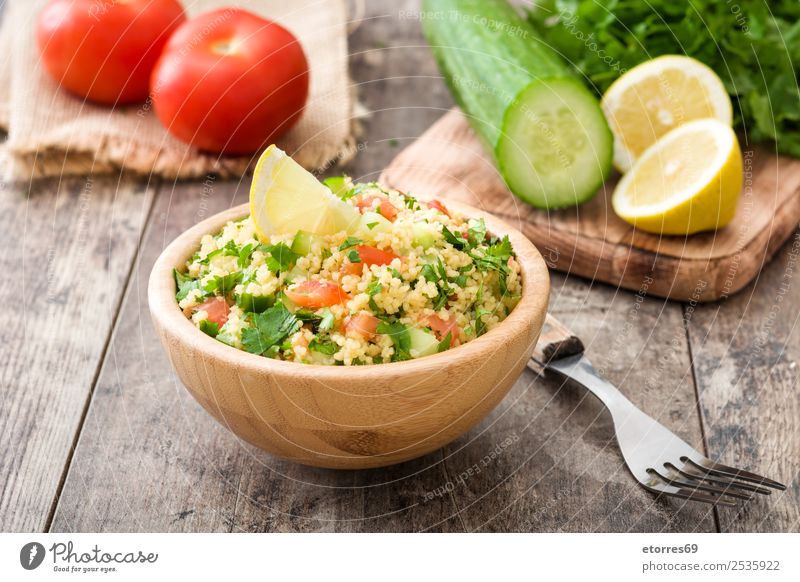 Tabbouleh salad Table Salad couscous Vegetable Tomato Cucumber Parsley Mint Vegan diet Vegetarian diet Healthy Eating Nutrition Diet Bowl Lemon Food