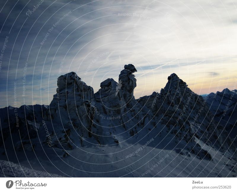 ice age Landscape Winter Ice Frost Snow Rock Alps Glacier Hintertux Glacier Stone Blue White Exterior shot Deserted Evening Contrast Central perspective