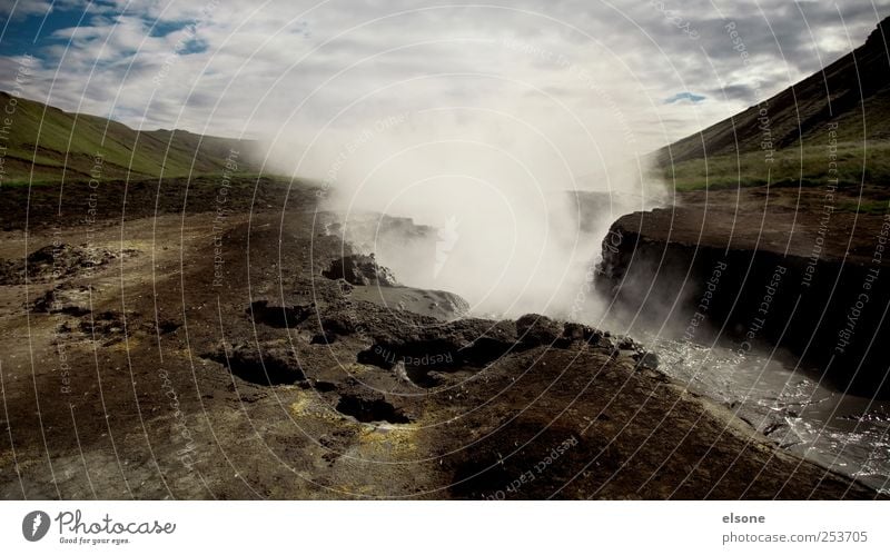 heaven and hell Nature Landscape Elements Earth Air Sky Clouds Fog Hill Mountain Volcano Iceland reykjadalur Hveragerdi Hot springs Steam Deserted Haze Volcanic