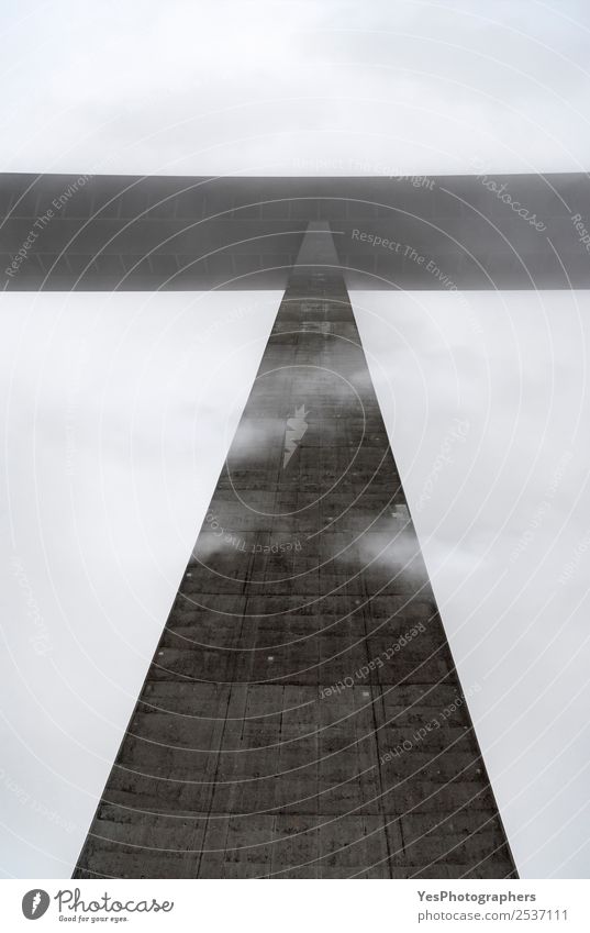 Pillar of a tall bridge viewed from beneath Vacation & Travel Technology Nature Landscape Clouds Fog Braunsbach Germany Architecture Transport Highway Modern