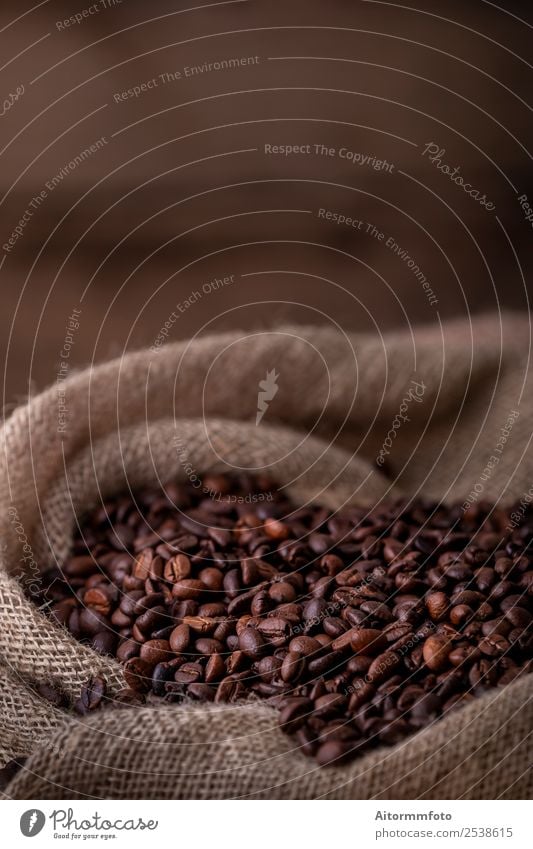 Sack of fresh coffee beans Grain Breakfast Coffee Lifestyle Love Dark Fresh Hot Delicious Natural Brown Energy Colour arabica Aromatic background bag barista