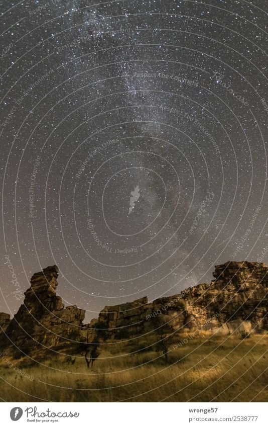 complex | the Milky Way Nature Landscape Earth Air Sky Cloudless sky Night sky Stars Summer Rock Teufelsmauer Observe Illuminate Gigantic Infinity Brown Yellow