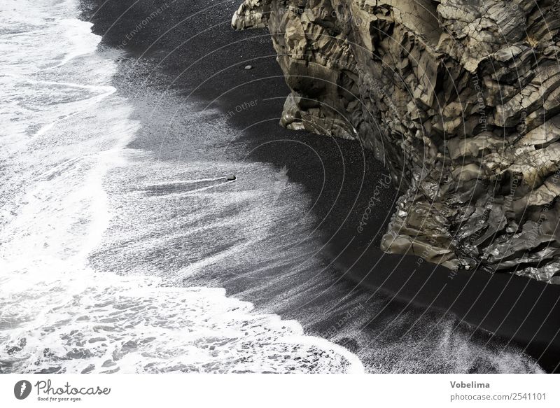 Coast at the Dyrholaey, Iceland Landscape Elements Water Waves Ocean Brown Black White Reynisdrangar Beach Vik Dykes Lava beach Exterior shot Deserted