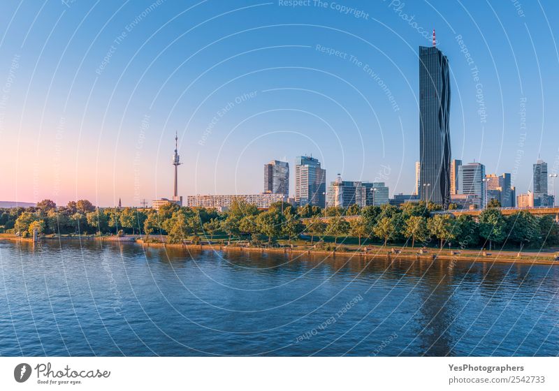 Skyline of the Donau district in Vienna Capital city High-rise Architecture Tourist Attraction Landmark Modern Danube river apartment blocks Atmosphere Austria