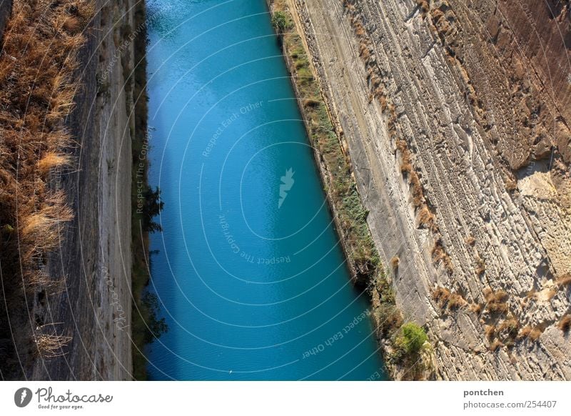 Corinth Canal Nature Elements Water Blue Channel Greece Grass Tourist Attraction Deep Colour photo Exterior shot Day