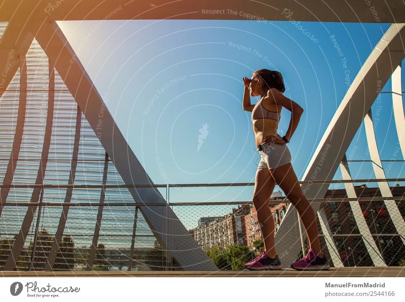 female runner portrait Lifestyle Happy Beautiful Body Wellness Summer Sports Jogging Human being Woman Adults Fitness Runner running scanning horizon workout