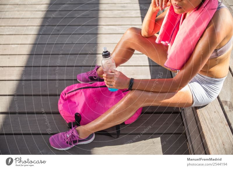 female runner resting Lifestyle Happy Beautiful Body Wellness Summer Sports Jogging Human being Woman Adults Fitness Sit Runner Resting exhausted Perspire