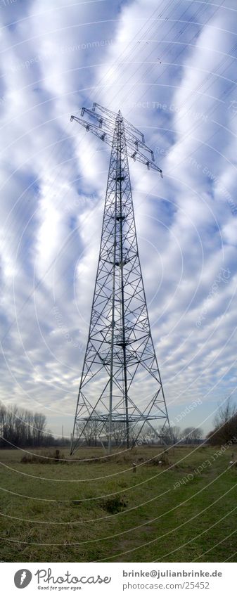 storm tower Panorama (View) Electricity Meadow Green White Clouds Krefeld Industry Electricity pylon Rhine Blue Julian brink Guinea pig Large