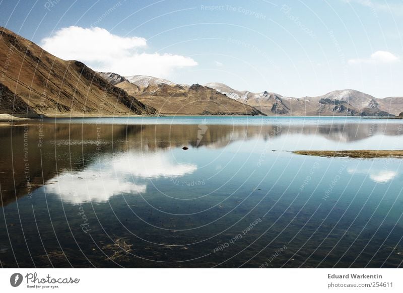 water level Environment Nature Plant Air Water Sky Clouds Beautiful weather Hill Rock Mountain Peak Lakeside India Nepal Himalayas Mirror image Blue