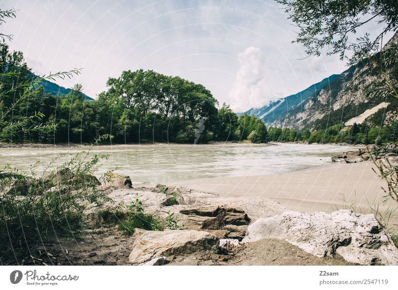 Inn Hiking Environment Nature Landscape Sky Clouds Summer Beautiful weather River bank Sustainability Natural Idyll Perspective Calm Environmental protection