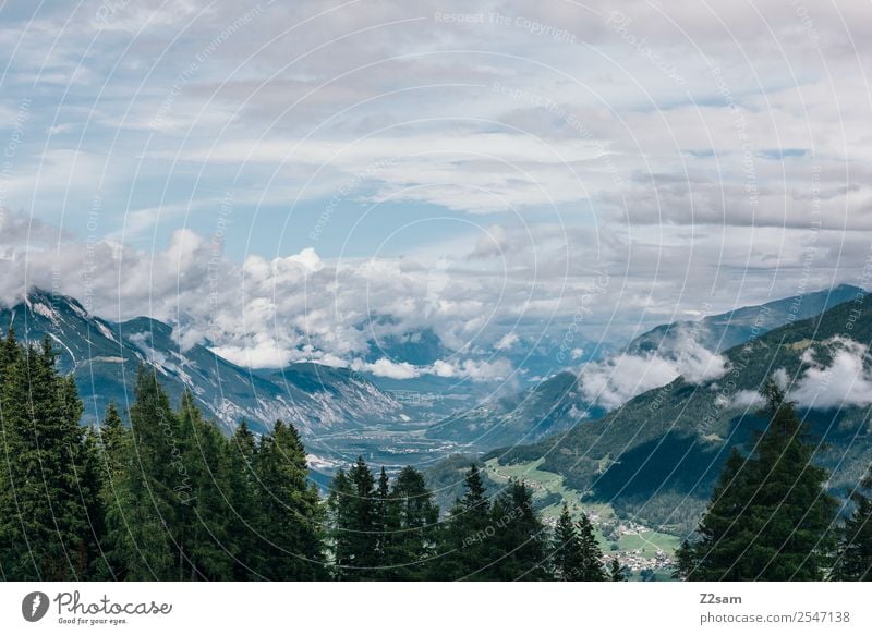 Inntal / Austria Mountain Hiking Environment Nature Landscape Sky Clouds Summer Beautiful weather Forest Alps Peak Esthetic Far-off places Gigantic Natural Blue