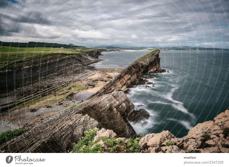 Clear edge Nature Landscape Elements Sky Clouds Horizon Summer Bad weather Grass Rock Mountain Canyon Waves Coast Beach Ocean Exceptional Sharp-edged Gigantic